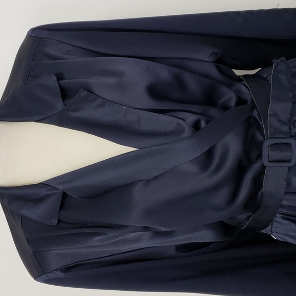 Vintage 80s Alison J. Satin Wrap Surplus Midi Dress Navy Long Sleeve XL VGUC - Picture 3 of 17